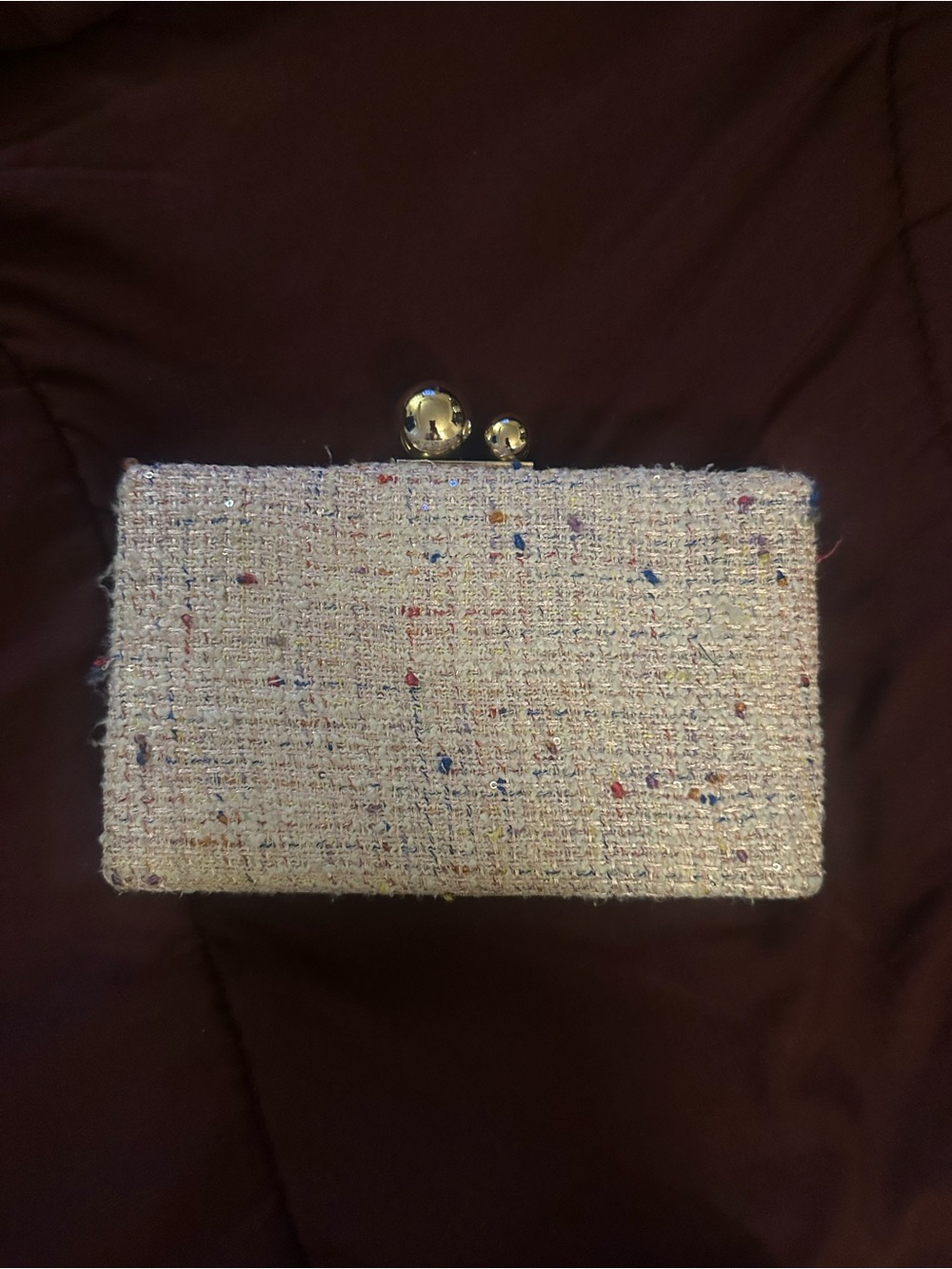 Elegant Ivory Tweed Clutch with Gold Accent